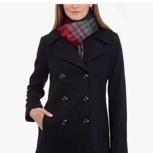 Black London Fog 62% WOOL Peacoat with Plaid Scarf